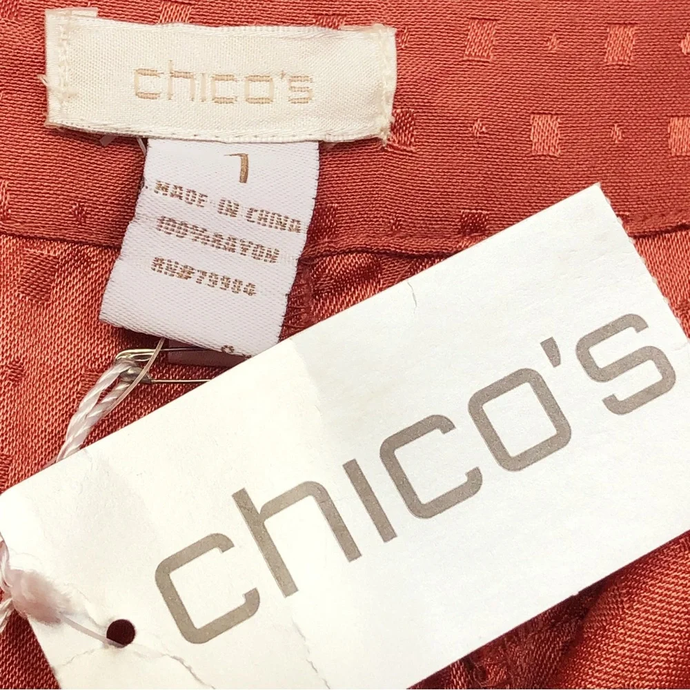 NWT Chico's Agra Red Geo Print Jacquard Pleated Cuff Ankle Pants 8